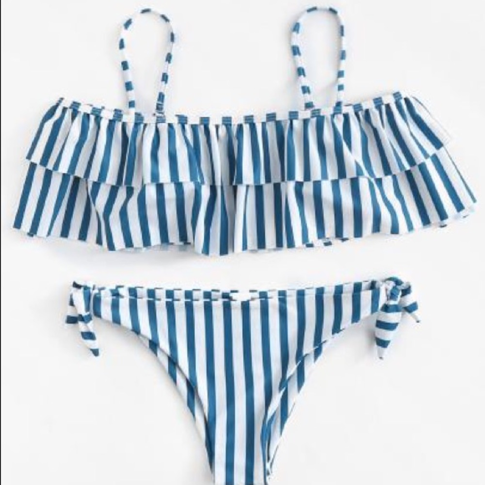 Striped Flounce Bikini Set